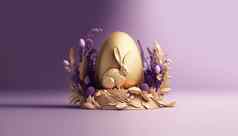 复活节装饰兔子金蛋花紫罗兰色的ai-generated横幅
