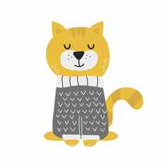 可爱的猫毛衣幼稚的打印向量手画插图