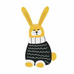可爱的黑色的黄色的兔子毛衣北欧国家孤立的毛