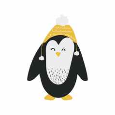可爱的企鹅冬天他卡通动物字符斯堪的那维亚风格