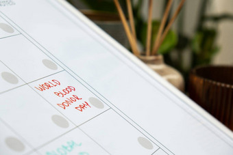 世界血捐赠一天日历提醒重要的事件任命每月规划师磁董事会天月的地方输入重要的重要的时间表概念业务规划白板规划师磁每月模板