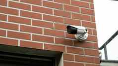 特写镜头安全相机私人建筑焦点安全中央电视台相机监控系统全景视图技术概念监测视频设备户外安全系统区域控制私人财产保护
