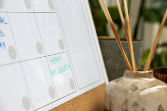 快乐万圣节日历提醒重要的事件任命每月规划师磁董事会天月的地方输入重要的重要的时间表概念业务规划白板规划师磁每月模板