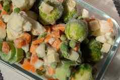 冻混合蔬菜长期存储深冻结蔬菜除霜冻食物背景