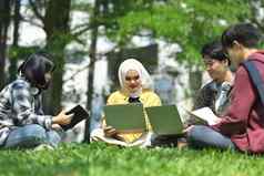 多元文化的学生集团项目绿色草坪上大学校园教育学习社区