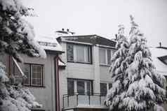 房地产独栋房子覆盖雪冬天时间