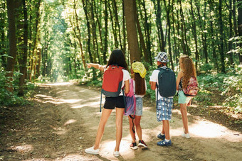 <strong>夏季周</strong>末孩子们漫步森林旅行设备