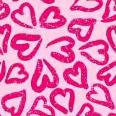 手画无缝的模式热超粉红色的情人节一天心爱可爱的浪漫的涂鸦白色背景包装纸纺织情人节纹理象征织物打印简单的形状