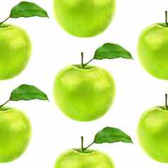 插图现实主义无缝的模式水果苹果绿色颜色白色孤立的背景