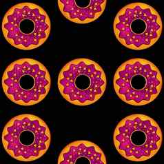 无缝的模式甜甜圈淡紫色颜色黑色的孤立的背景糖果糖果前视图