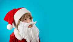 肖像可爱的男孩圣诞老人老人他胡子蓝色的圣诞节横幅