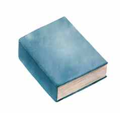蓝色的关闭书手画文学阅读研究水彩插图孤立的白色