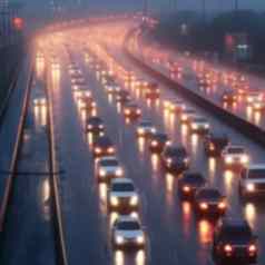 模糊交通小时重高速公路多雨的一天雨滴车眼镜模糊背景运动模糊