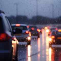 交通小时重高速公路多雨的一天雨滴车眼镜模糊背景运动模糊