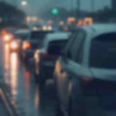 交通小时重高速公路多雨的一天雨滴车眼镜模糊背景运动模糊