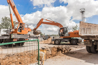 挖掘机挖掘重地球工作工业机建设网站行业