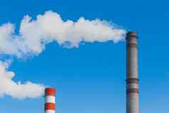 污染环境生态空气撤军燃烧产品烟尘烟气体管工业植物大气背景蓝色的天空