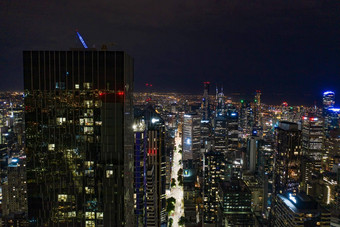 墨尔本澳大利亚城市景观晚上空中视图
