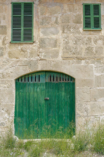外观农场通过窗户自然木纹理石头墙M典型的自然马略卡岛农村房子田园旅游业窗户国家房子