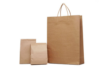 集团午餐纸袋购物纸袋孤立的白色背景