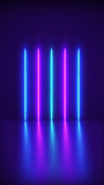 未来主义的摘要蓝色的紫色的霓虹灯行光形状色彩斑斓的背景反光激光显示晚上俱乐部室内灯发光的行
