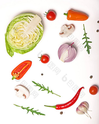 蔬菜水果孤立的白色背景前视图平躺概念健康的吃营养基础框架蔬菜空间文本