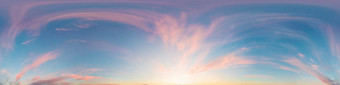 日落天空全景明亮的发光的粉红色的卷云云无缝的Hdr全景球形equirectangular格式完整的天顶可视化天空更换空中无人机全景照片