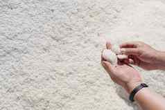 海盐堆手岩石盐盐片宁克罗地亚盐作品自然海盐