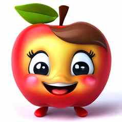 可爱的卡通字符微笑苹果