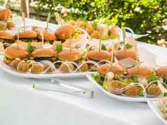 宴会表格零食食物盘子汉堡聚会，派对晚餐表格自助餐表格婚礼仪式