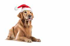 金寻回犬狗圣诞老人老人他大狗红色的圣诞老人他一年圣诞节横幅复制cpation