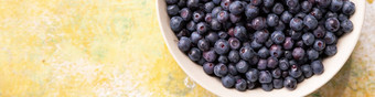 森林浆果蓝莓悬钩子属植物陶瓷碗前视图空间文本蓝莓抗氧化剂概念健康的吃营养边境设计夏天健康的食物横幅