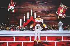 五彩缤纷的一年的圣诞节背景快乐玩具蜡烛手套