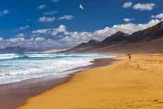 令人惊异的cofete海滩没完没了的地平线火山山背景大西洋海洋cofete海滩Fuerteventura金丝雀岛屿西班牙playacofeteFuerteventura金丝雀岛屿
