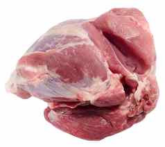 一块新鲜的猪肉里脊肉白色背景前视图