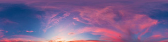 日落天空全景明亮的发光的粉红色的卷云云Hdr无缝的球形全景完整的天顶天空圆顶可视化天空<strong>更换</strong>空中无人机全景照片