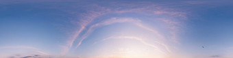 日落天空全景明亮的发光的粉红色的卷云云Hdr无缝的球形全景完整的天顶天空圆顶可视化天空更换空中无人机全景照片