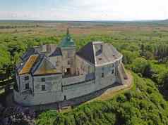 旅游旅程西方乌克兰空中视图奥列斯基城堡美丽的城堡利沃夫