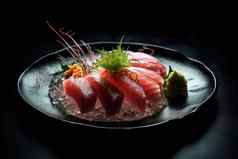 日本厨房盘完美的切片生鱼片生成的