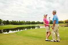 下降了爱爱体育运动成熟的夫妇玩高尔夫球