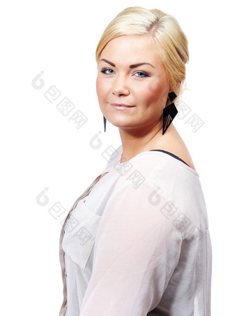 年龄信心工作室拍摄有吸引力的女人站白色背景