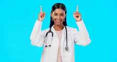 医院医生工作室快乐女人点医疗促销活动医疗保健通知诊所公告模型护士肖像广告外科医生市场营销人蓝色的背景