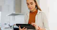 平板电脑搜索远程工作业务女人研究在线工作首页互联网分析网络女企业家业务老板厨房