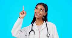 医疗保健医生微笑女人点医疗促销活动医院通知诊所公告模型护士肖像工作室广告外科医生市场营销女蓝色的背景