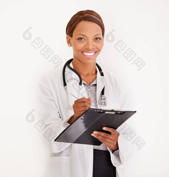 工作生活肖像微笑少数民族女医生工作报告