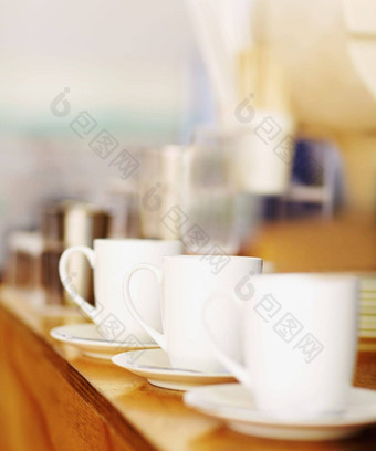 特写镜头集合茶咖啡杯子瓷杯板表格背景模型白色玻璃早餐餐饮服务集咖啡馆酒店热情好客餐厅