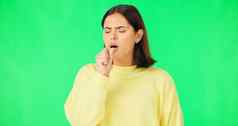 生病的女人咳嗽流感绿色屏幕冷病毒呼吸问题女模型疼痛咳嗽哮喘攻击肺结核痛喉咙过敏肺科维德工作室