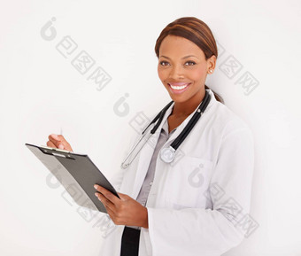 职业生涯医学肖像微笑少数民族女人医生工作报告
