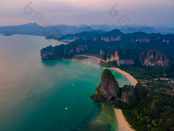 莱利海滩甲米泰国热带海滩莱利甲米日落