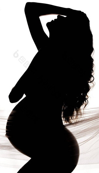 美身体轮廓怀孕了女人工作室雪纺材料织物纺织艺术怀孕影子数字美丽的孕产妇女模型摆姿势白色背景